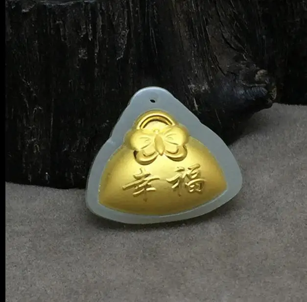 Золотой инкрустированный натуральный нефритовый кулон 3D кошелек с сертификатом