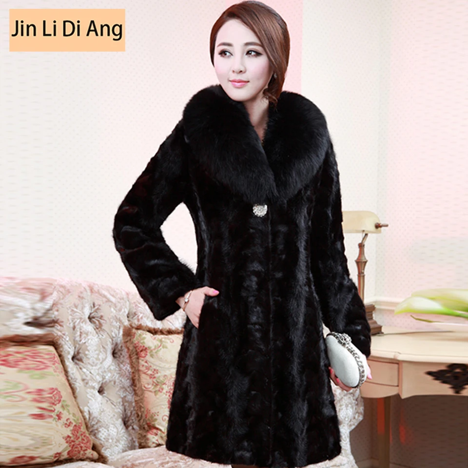 Джин ли di анг Для женщин реального норки Мех животных кожаные пальто средней