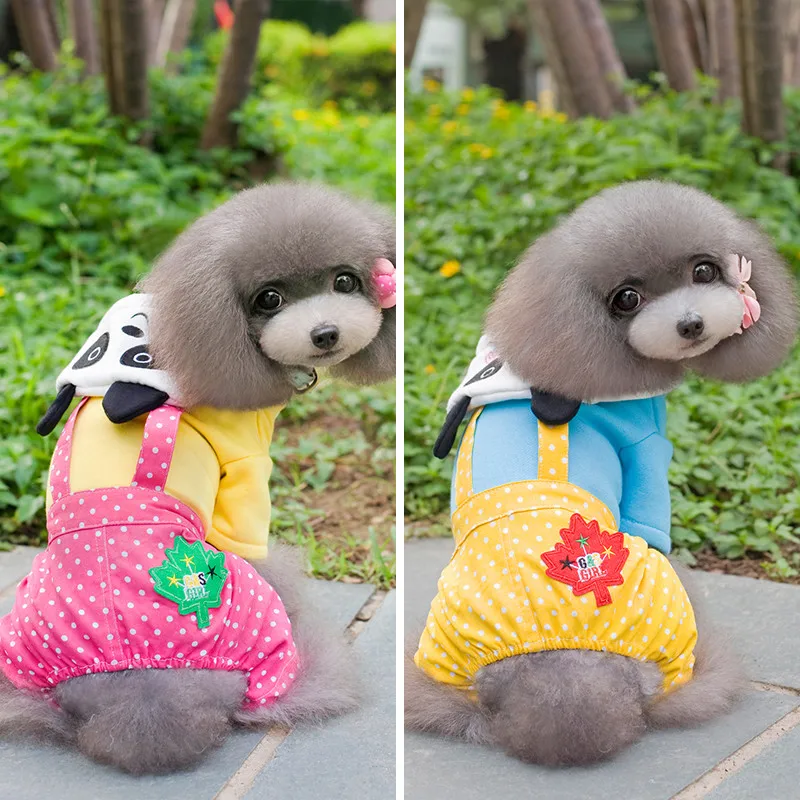 2017 Одежда с принтом в виде собак прекрасный панда Собака комбинезон капюшоном