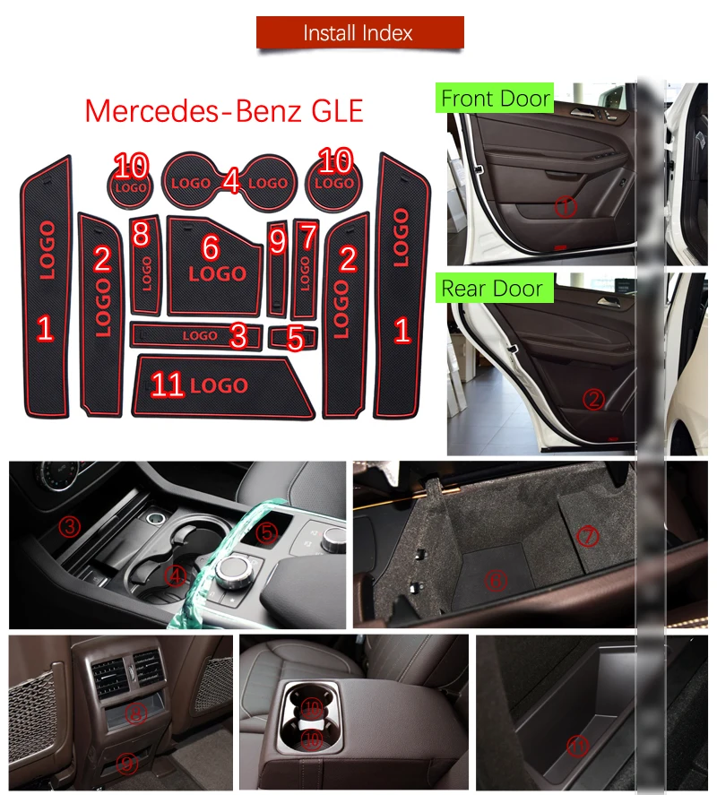 Противоскользящий резиновый коврик для слотов ворот Mercedes Benz GLE W166 C292 Class 250d 350d 350 400