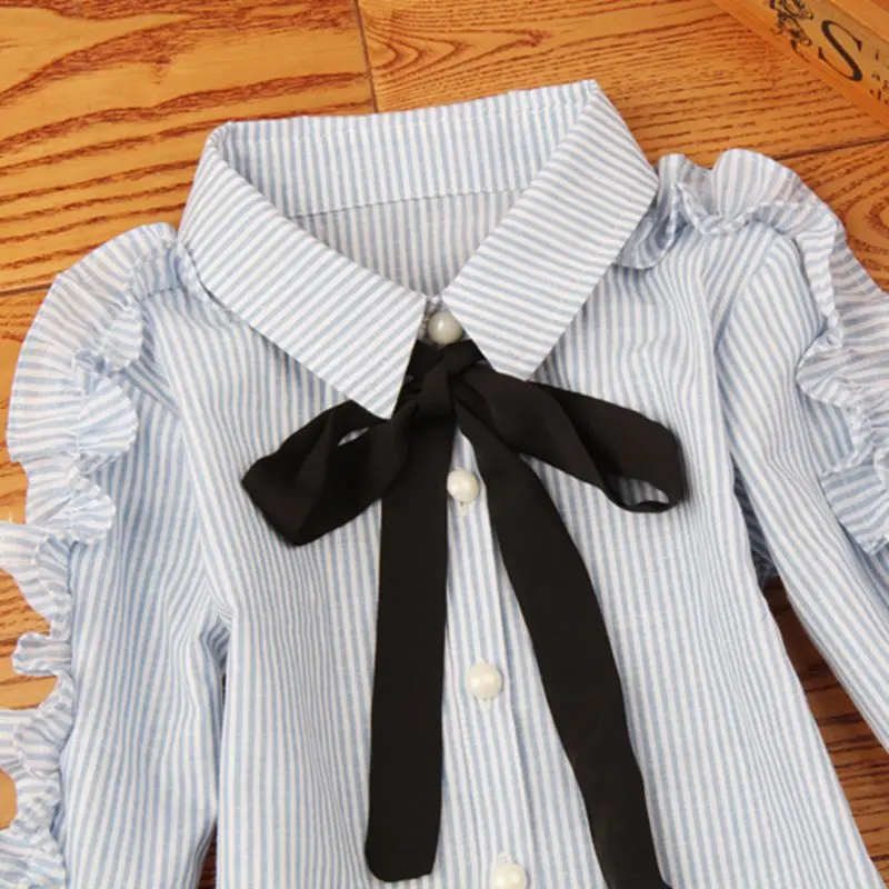 2017 г. блузка для маленьких девочек-подростков осенние школьные Топы в полоску с