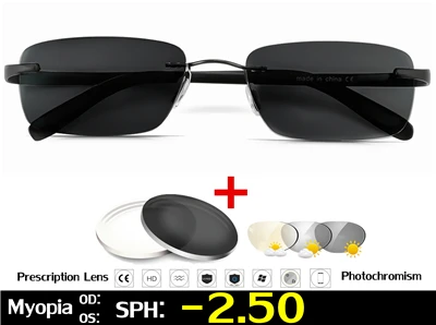 Black Myopia -2.50 Титан очки без оправы, очки для близорукости, фотохромные очки Для мужчин Для женщин Хамелеон очки с диоптриями-1,0 1,5 2,0 2,5 3,0 - Цвет оправы: Black Myopia -2.50