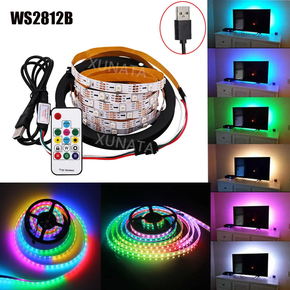 WS2812B RGB Светодиодная лента DC 5 в USB 1 м/2 м/3 м/4 м/5 м WS2811 IC встроенный SMD 5050 адресуемый