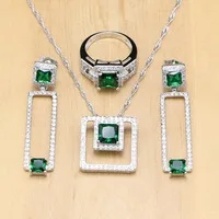 925 серебряные ювелирные наборы зеленый CZ для влюбленных серьги с камнями турецкие украшения дропшиппинг