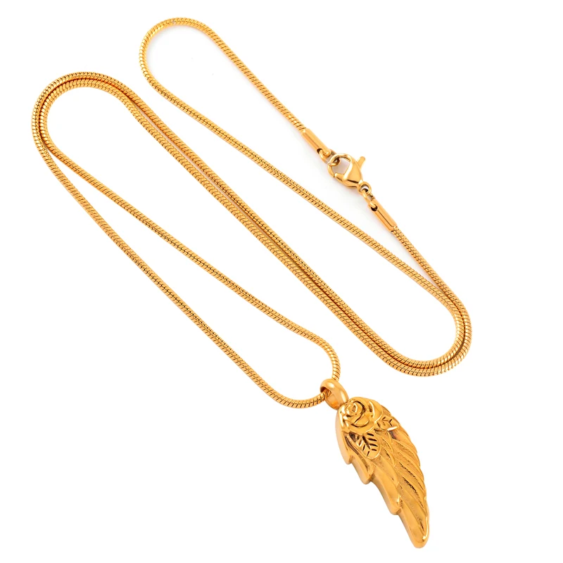 

IJD8371 Gold Stainless Steel Angel Wing Ash Pendant Cremation Jewelry Urn Necklace Keepsake for Funeral
