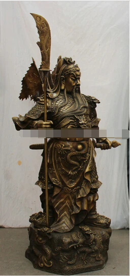 SUIRONG---322+++44&quot Chinese Copper Guan Gong Yu Warrior God Sword knight Dragon flag Statue | Дом и сад