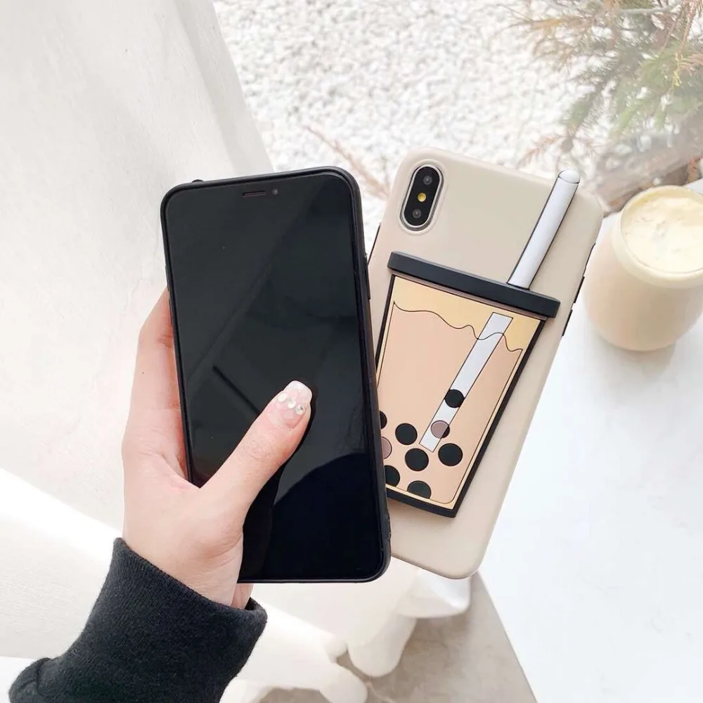 ORYKSZ 3D Luxury Milk tea Silicon Phone Case For iphone 11 Pro Max 6 6s 7 8 plus iPhone X XR XS MAX Cover Cases Coque |
