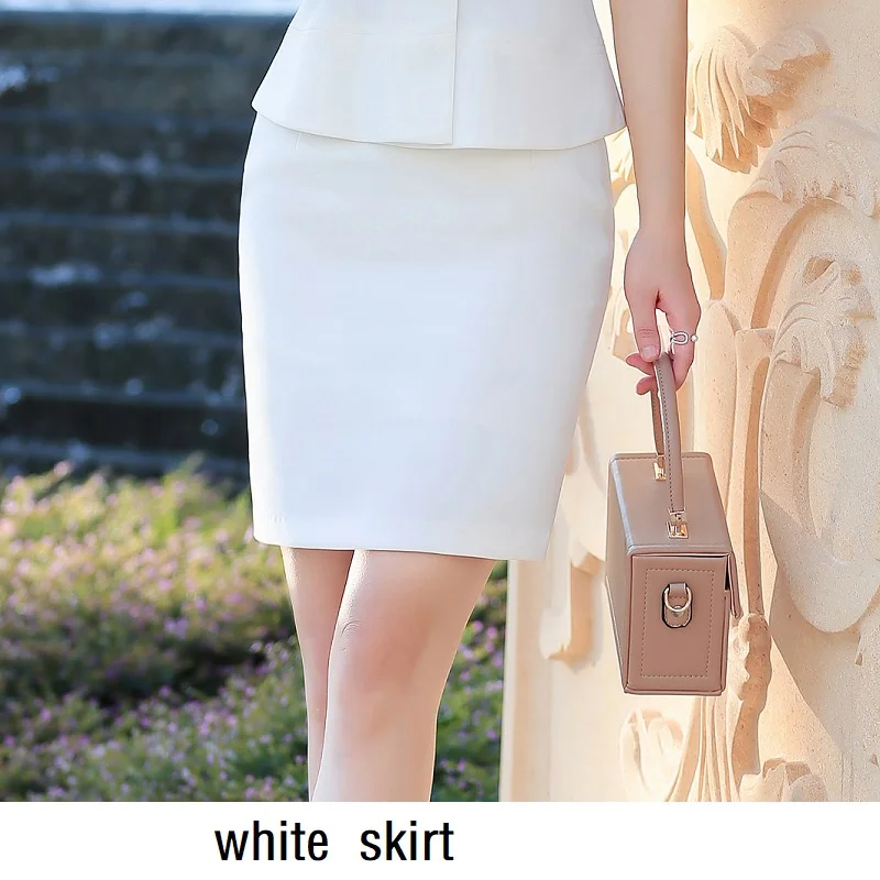 White skirt Женские костюмы тонкий летний короткий рукав короткая куртка брюки 2 шт набор OL формальные женские брючные костюмы женский комплект костюмы 8851 - Цвет: White skirt