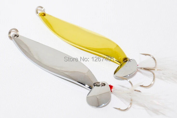 

10 pcs/ lot gold sliver color metal fishing lures sequins spoon baits with feather hooks fishing tackles 6g 8.5g 13g mixed
