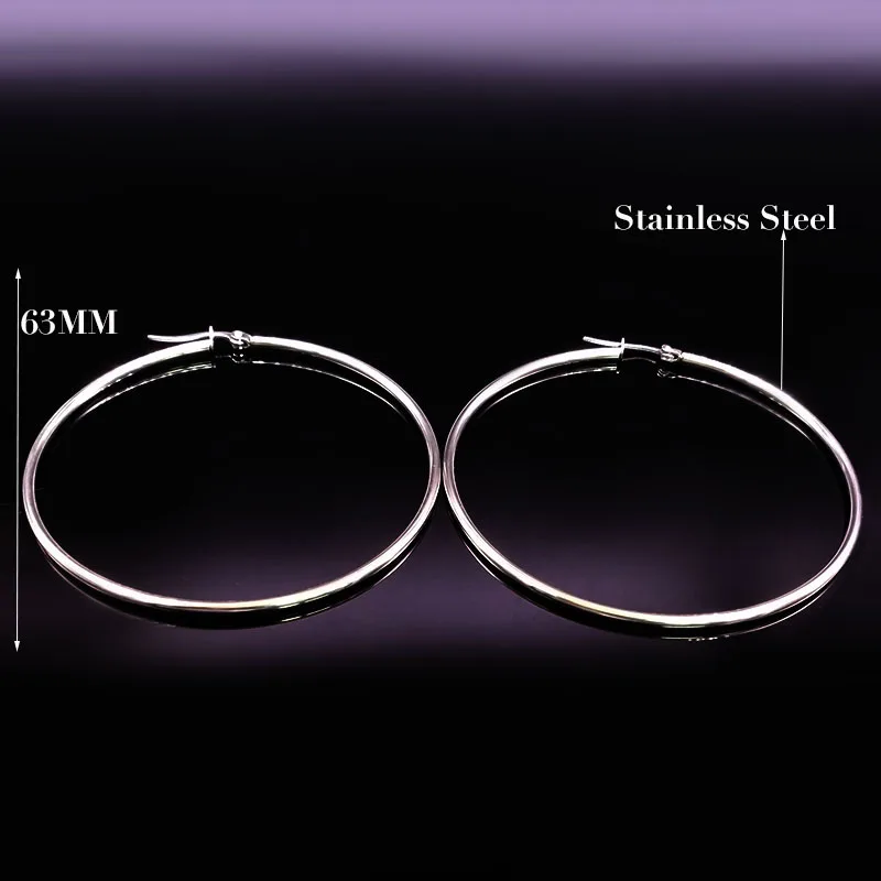 6.3 cm Silver Модные круглые маленькие серьги-кольца из нержавеющей стали для женщин, Золотые серьги для женщин, ювелирные изделия pendientes aros E612153 - Окраска металла: 6.3 cm Silver
