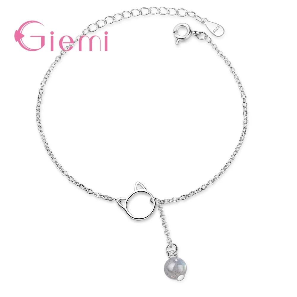 

2 Colors Bead With Cat Head Pendant Fashionable Good Quality Lowest Price 925 Sterling Silver Bracelets Jewelry For Women