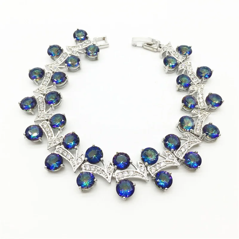 Синий Радужный мистический и Белый Серебряный браслет-цепочка 7 дюймов