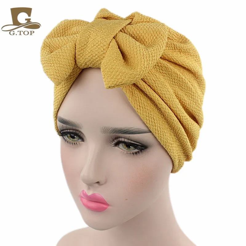 

New women luxury bow Turban Hat Stylish Chemo cap detachable bowknot