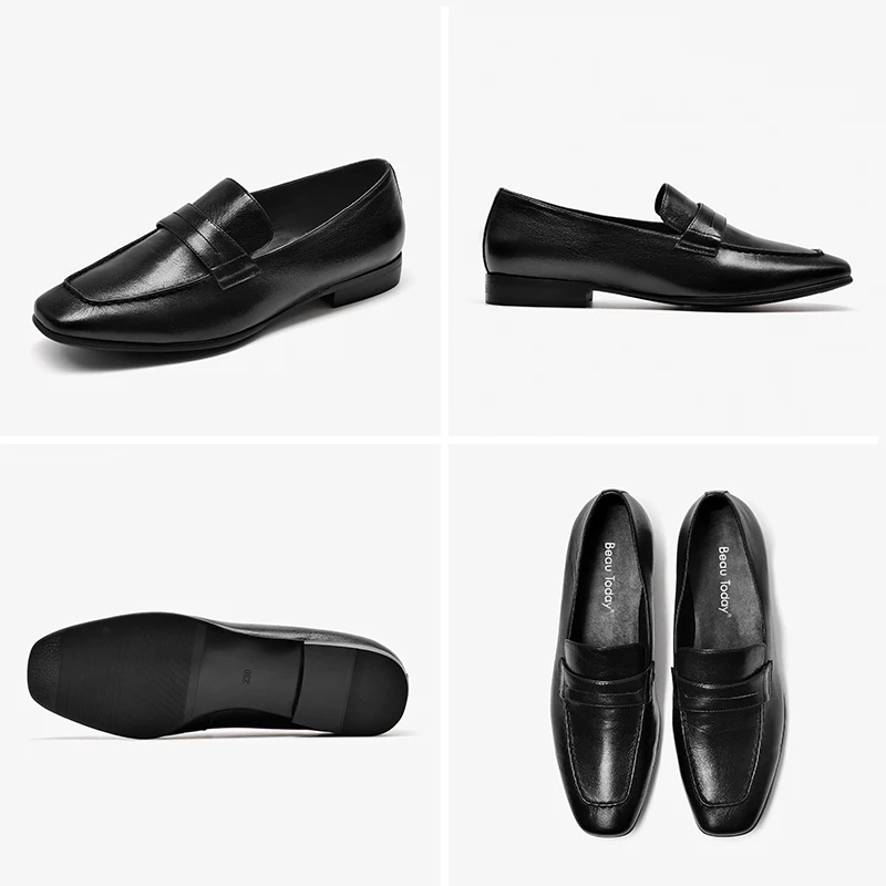 BeauToday/Пенни Лоферы для женщин из коровьей кожи с квадратным носком без застежки; Новинка; сезон весна; женская обувь на плоской подошве ручной работы; 27134