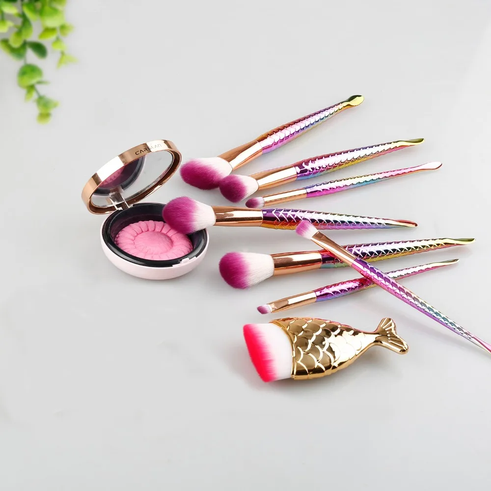 7 шт. Русалка форме красочные щетки силиконовые Puff макияж Большой рыбий хвост
