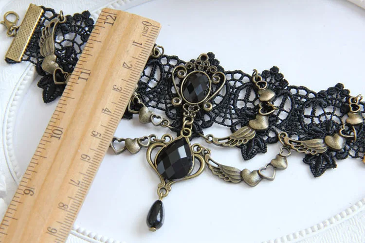 Женский браслет ручной работы с черными кружевными бусинами и подвесками|jewelry