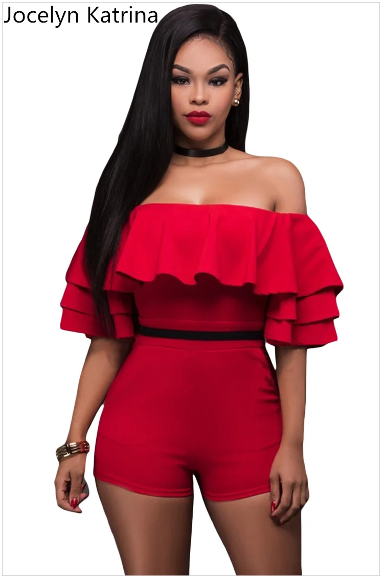 Jocelyn Катрина Марка Лето с коротким рукавом ширина плеч Falbala Комбинезоны Off The Shoulder