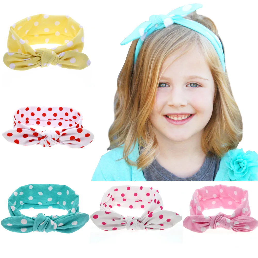 Foddsia Girls Dot Bowknot Newborn Infant Hair Accessories Children Rabbit Ears Elastic Bands Baby Headwear B58 |