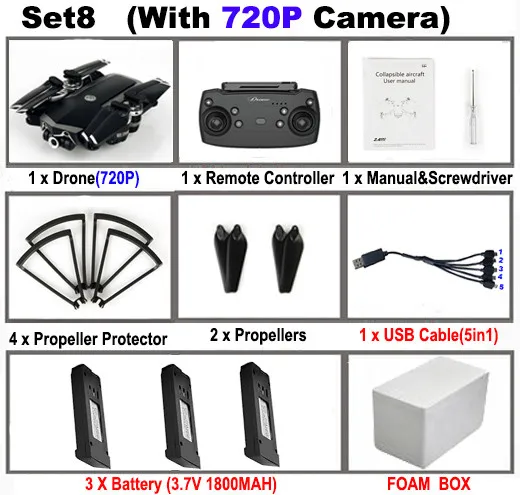 Set8 JDRC JD-20S JD20S WiFi FPV RC Дрон с широкоугольным 2MP HD камерой Профессиональный вертолет складной Дрон RC Квадрокоптер игрушки RTF - Цвет: Set8