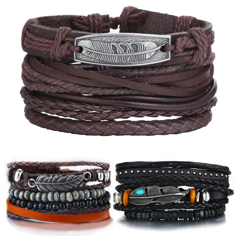 Браслет IF YOU мужской многослойный классический кожаный ювелирный аксессуар с