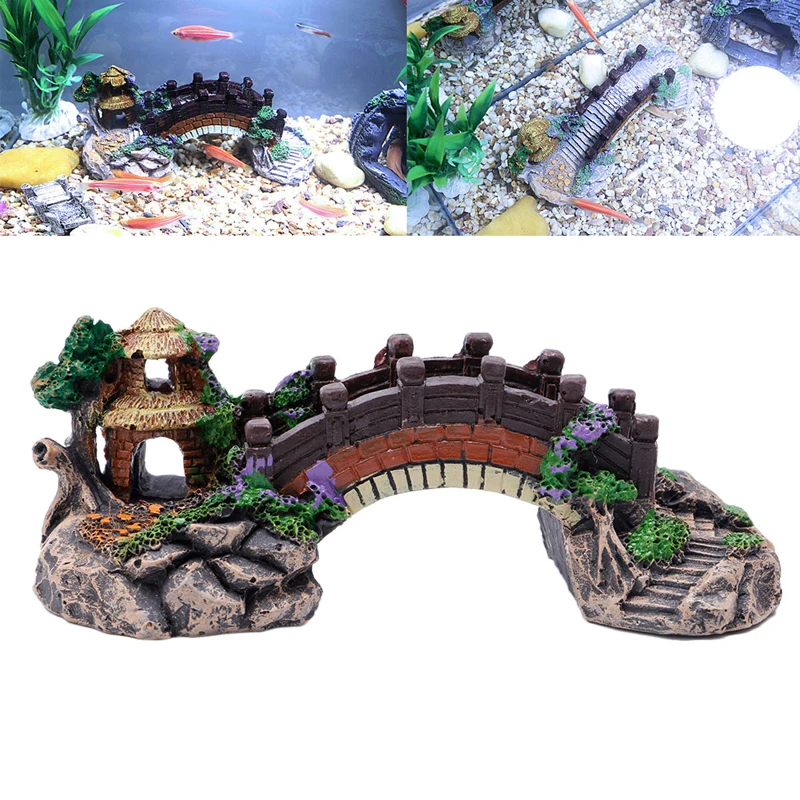 Aquarium Resin Bridge Landscape Fish Tank Pavilion Ornaments Tree Decoration | Дом и сад