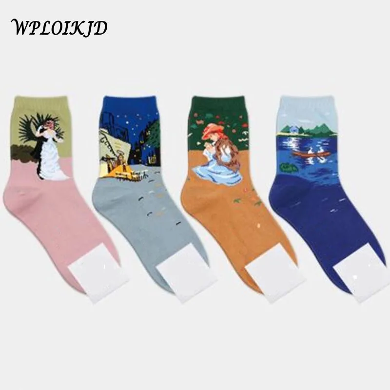 

[WPLOIKJD]Print Art Abstract Oil Painting Socks Harajuku Van Gogh Socks Women Japanese Cute Socks Creative Calcetines Mujer Sox