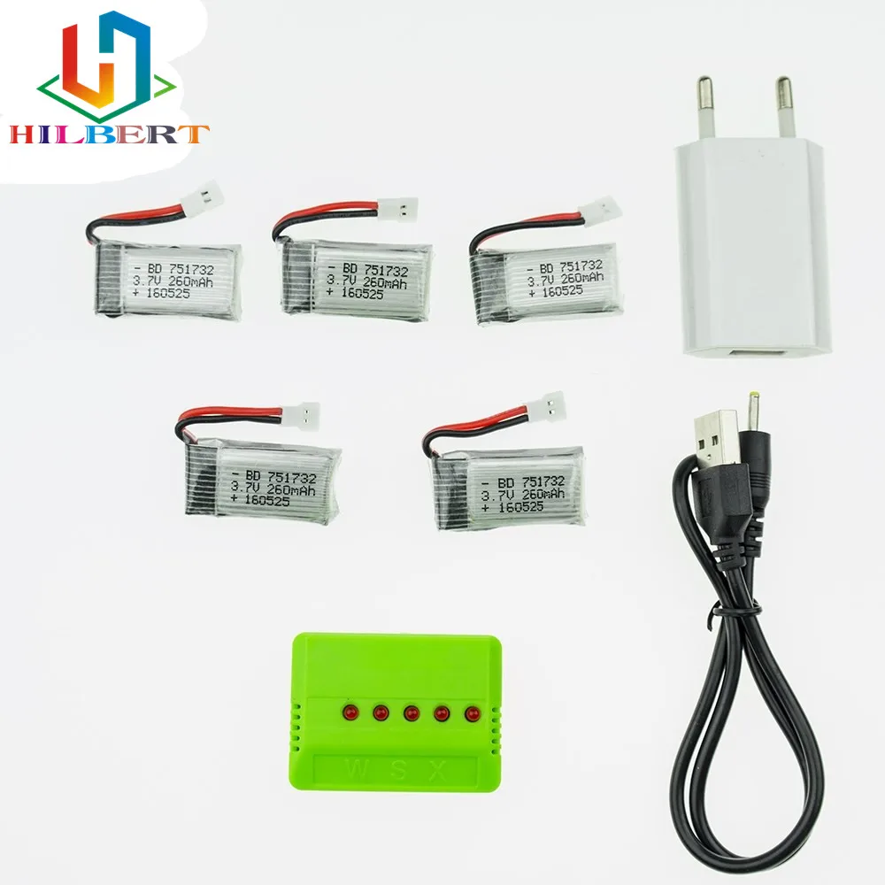 5 шт. 3 7 В 260 мАч Lipo батарея и в 1 USB кабель зарядное устройство Разъем для RC H8 Мини
