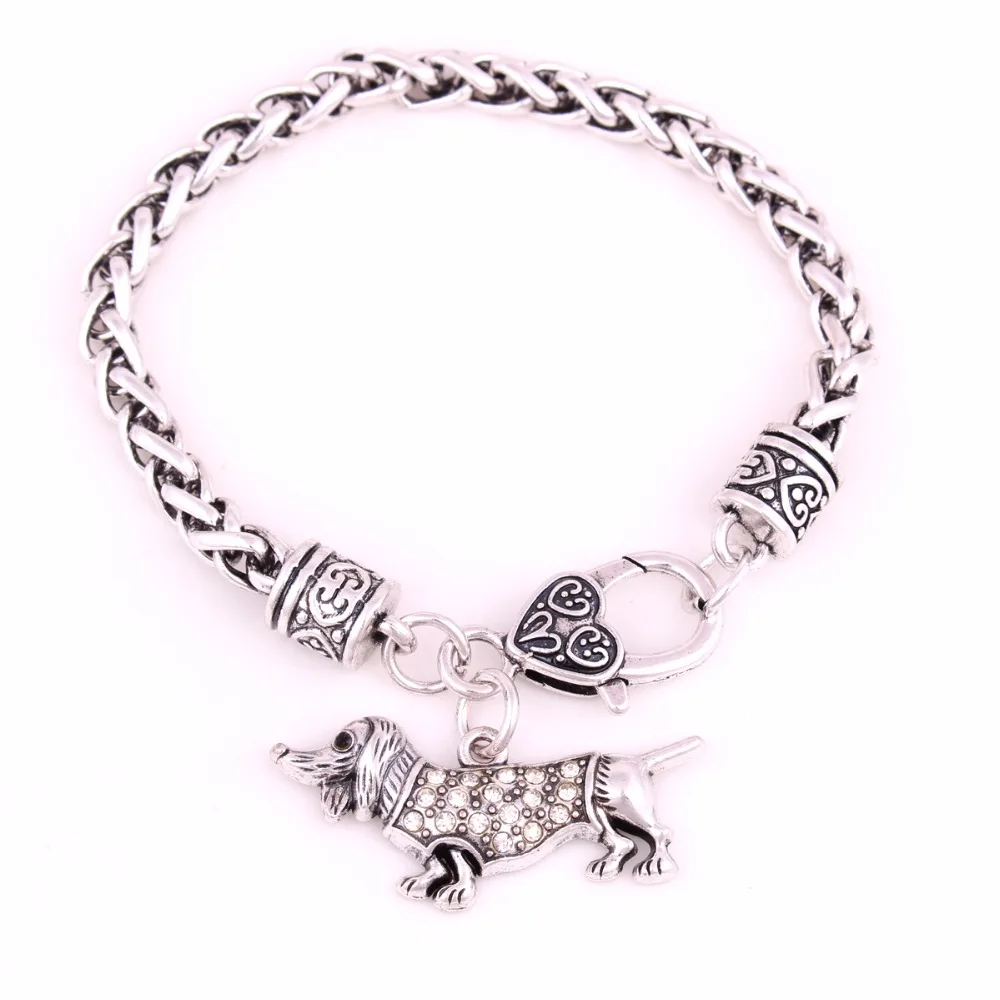 Браслет с подвеской в виде таксы и собаки|crystal charm bracelet|charm braceletbracelet jewelry |