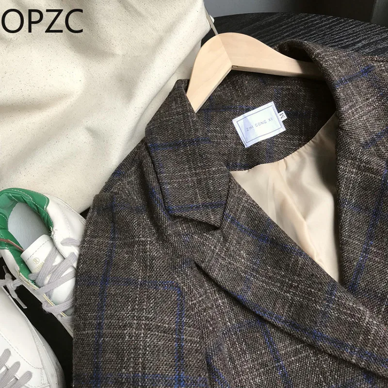 Opzc 2018 Новинка зимы Англия ретро шик проверить шерстяное пальто клетчатый костюм