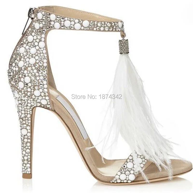 Шикарные женские босоножки со стразами на высоком каблуке с кисточками открытым