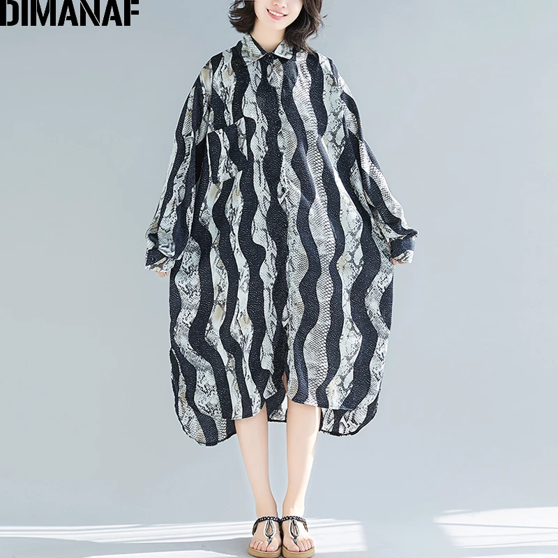 DIMANAF женское платье большого размера с длинным рукавом весеннее Vestidos винтажное