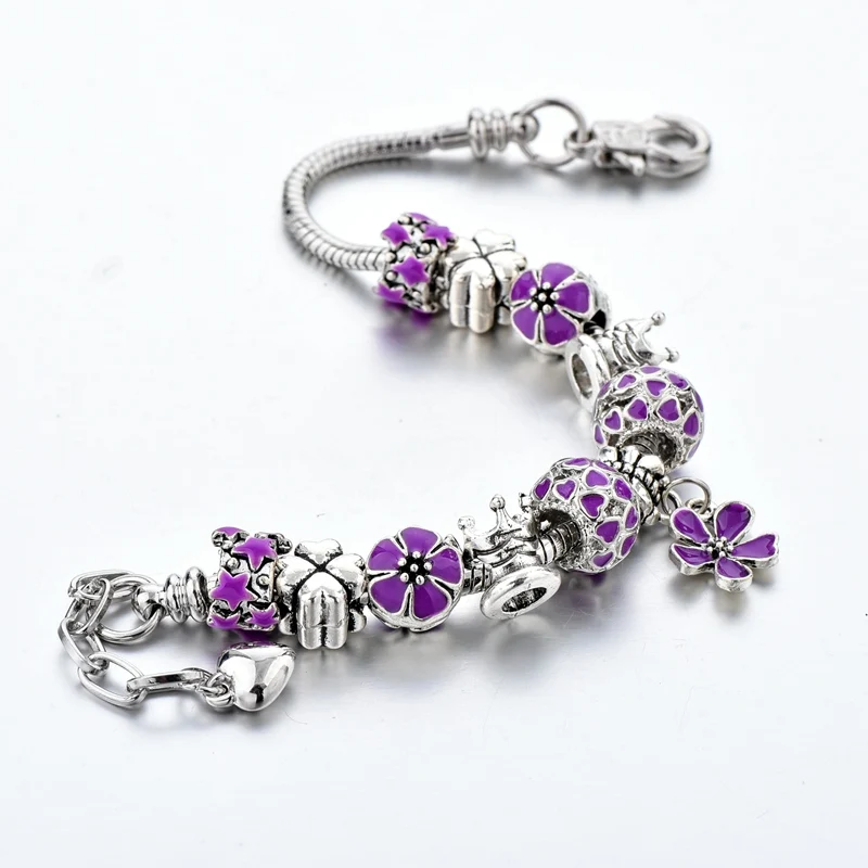 TOUCHEART фиолетовый цветок модные серебряные бусины инициальный браслет и браслеты