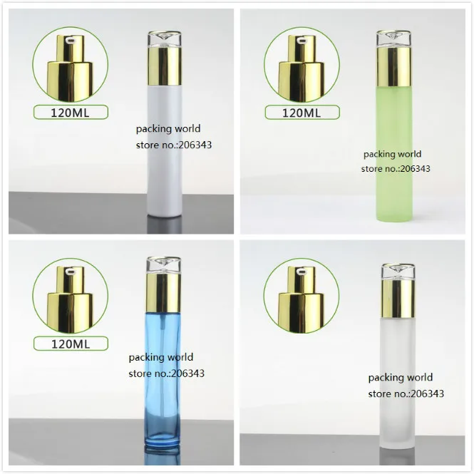 120ml pearl white/green/blue/frosted glass bottle with gold press pump gold lid  for serum lotion emulsion foundation packing