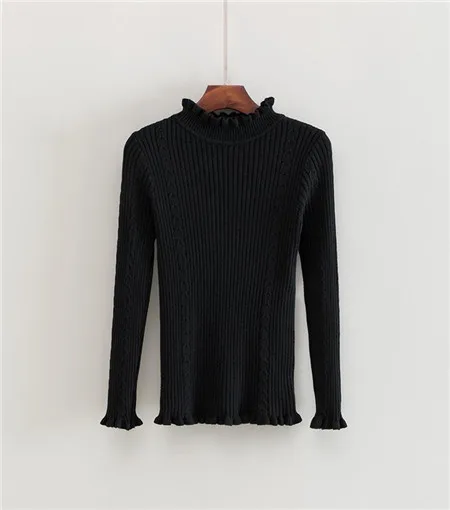 W001614 black Кашемировый вязаный женский свитер, пуловер с оборками, водолазка из крученой шерсти, Осень-зима, джемпер с длинным рукавом, Повседневный свитер, трикотаж 1614 - Цвет: W001614 black