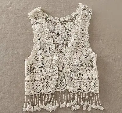 2016 летний детский кардиган открытый жилет с бахромой отделкой кружевами кроше