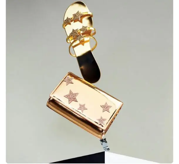 Летние разноцветные сандалии стразы со звездами 2019 пляжные плоские тапочки
