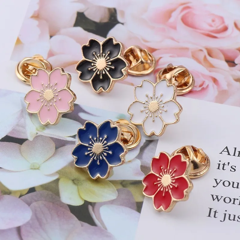 Cherry Blossoms Flower Colorful Brooch Pins Button Pins Denim Jacket Pin Badge For Bags Japanese Style Jewelry Gift For Girls
