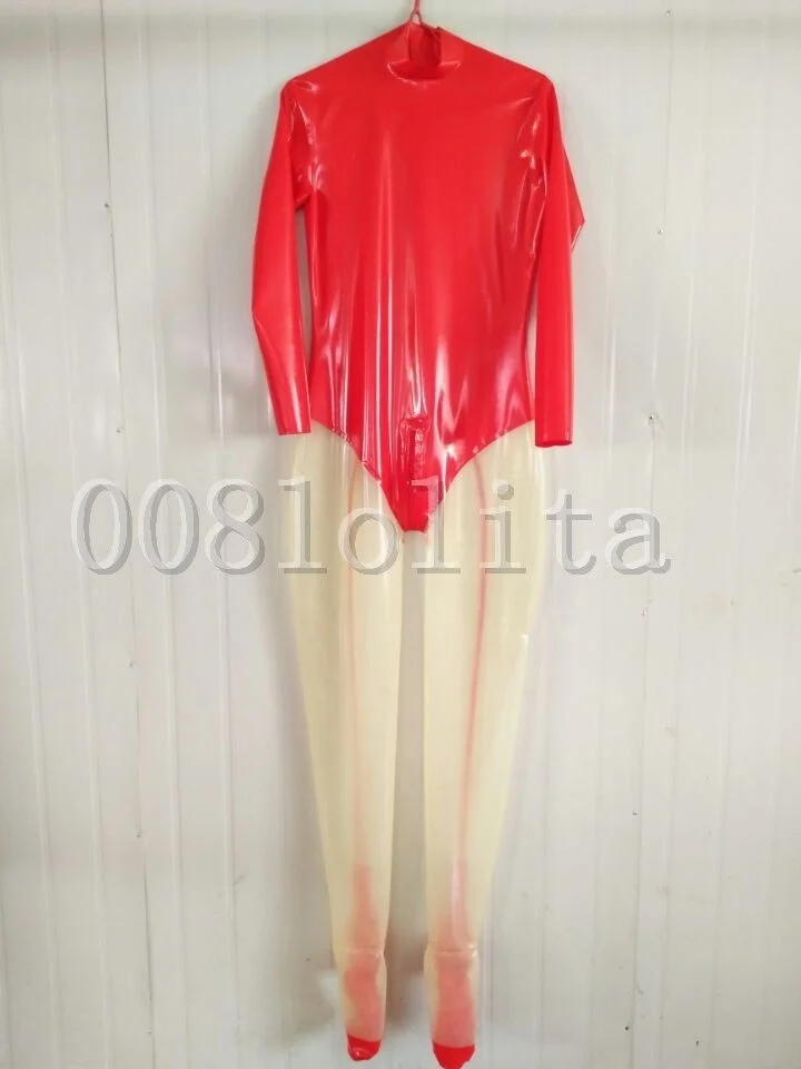 

Latex Rubber Beautiful Red and Transparent Catsuit Full Body Size XXS~XXL