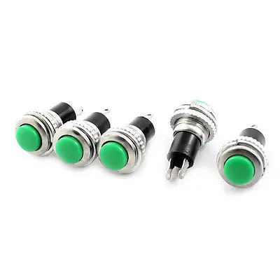 5 шт. зеленая кнопка мгновенного металлический кнопочный SPST AC125V 3A 250 В 6A 10 мм |