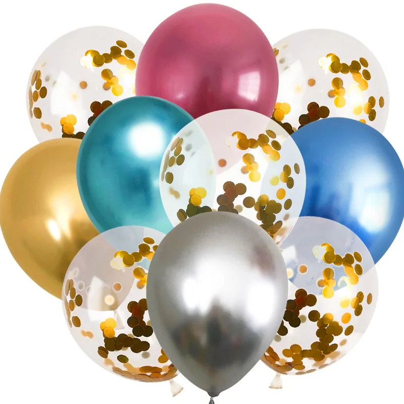 10Pcs Balloons 6 10/15/20 шт. металлическая хромированная воздушные шары с днем рождения/воздушные шары Золотое конфетти балон Свадебные украшения надувные гелием Balons шарики - Цвет: 10Pcs Balloons 6