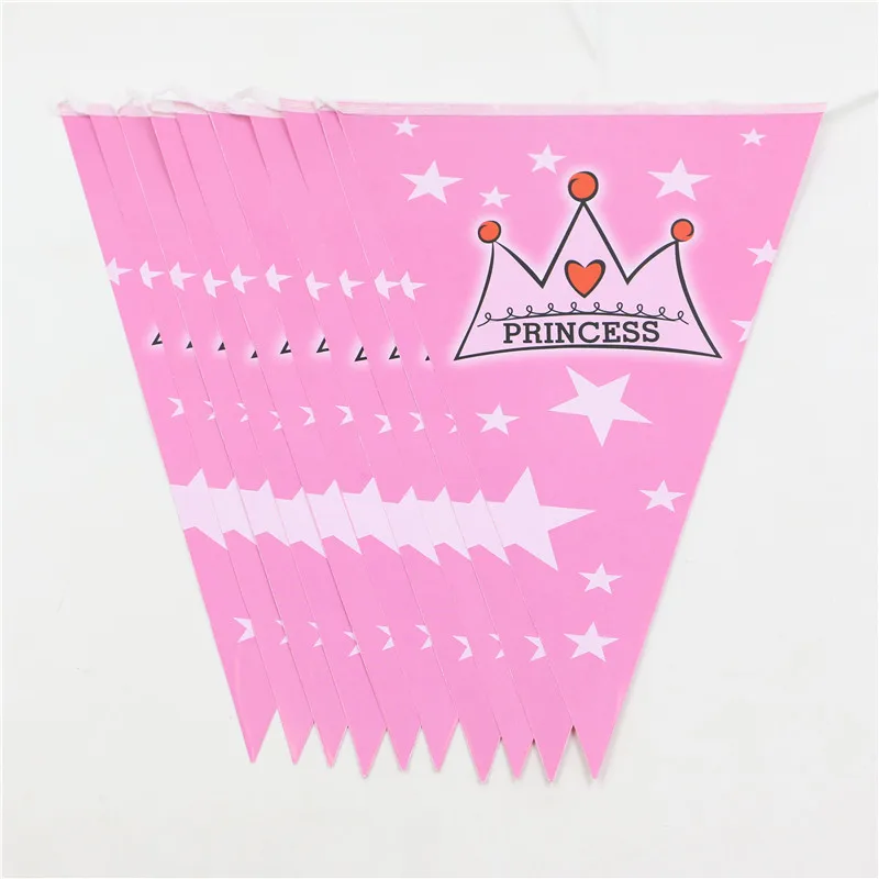 1Pc 2.5M Prince/princess birthday buntings paper flag party decoration banner event supplies for child kids boys Blue/Pink | Дом и сад