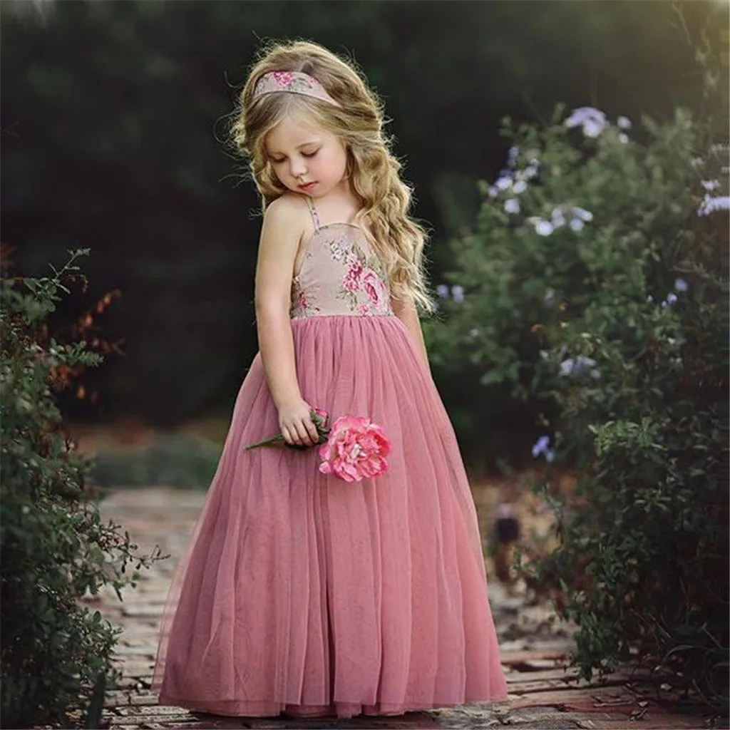 Baby Dresses Girl Children Kid Floral Print Sling Sleeveless Princess Grenadine Dress Clothes Vestido Bautizo Bebek Elbise | Мать и
