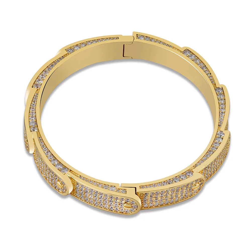 JINAO Новый Льдом Bling кубического циркония в стиле хип хоп Золотые круглые браслеты
