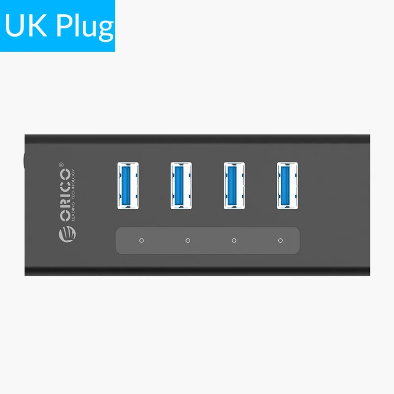 ORICO usb-хаб поддержка BC1.2 зарядка алюминиевый 4 порта USB3.0 сплиттер с 12V2A адаптер питания 1 м кабель для передачи данных для ноутбука MacBook - Цвет: Black UK Plug