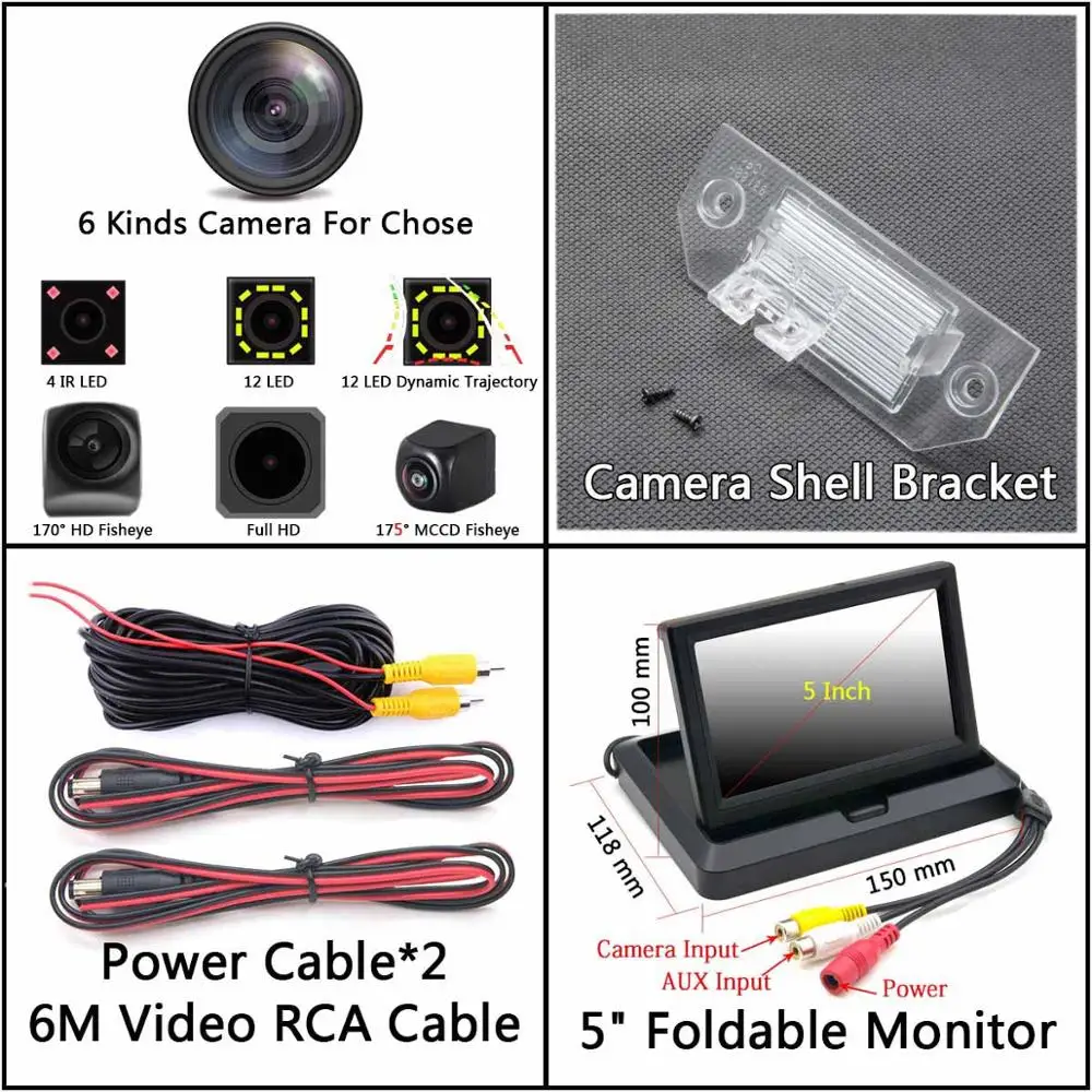 Camera 5 inch Fold 175 градусов MCCD Fisheye Starlight 12LED треков Full HD автомобиля обратный заднего вида Камера для Ford Focus 2 MK2 Седан C-Max C - Название цвета: Camera 5 inch Fold
