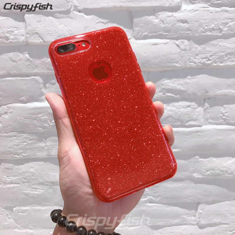 crispyfish glitter sparkly tpu silicone case cover skin for iphone 6 6s pure color glossy cases for iphone 7 8 plus x xs max xr free global shipping