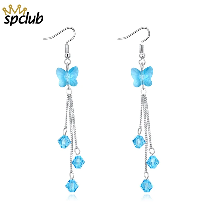 Новые темпераментные висячие серьги с кристаллами Сваровски Бабочка Длинная