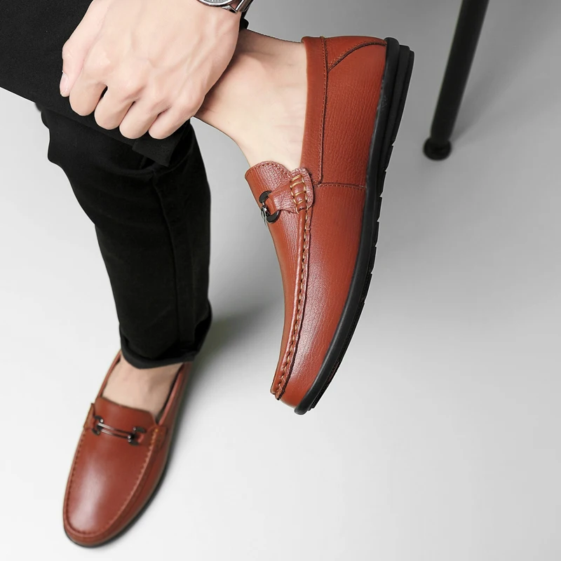 new fashion men's shoes casual genuine leather loafers male brown black slip on shoe man comfortable driving shoes for men