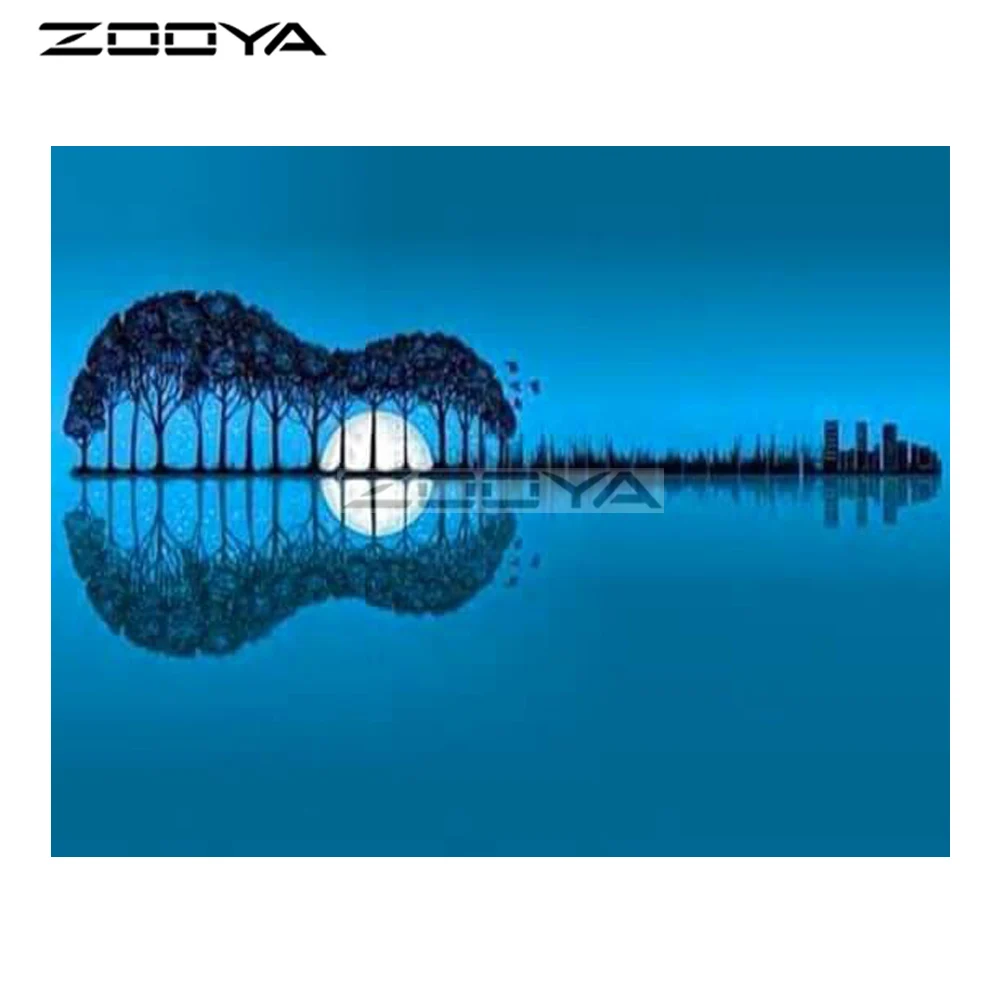 ZOOYA 5D Сделай Сам Алмазная озеро дерево синий гитара Sunset пейзаж брильянтовая