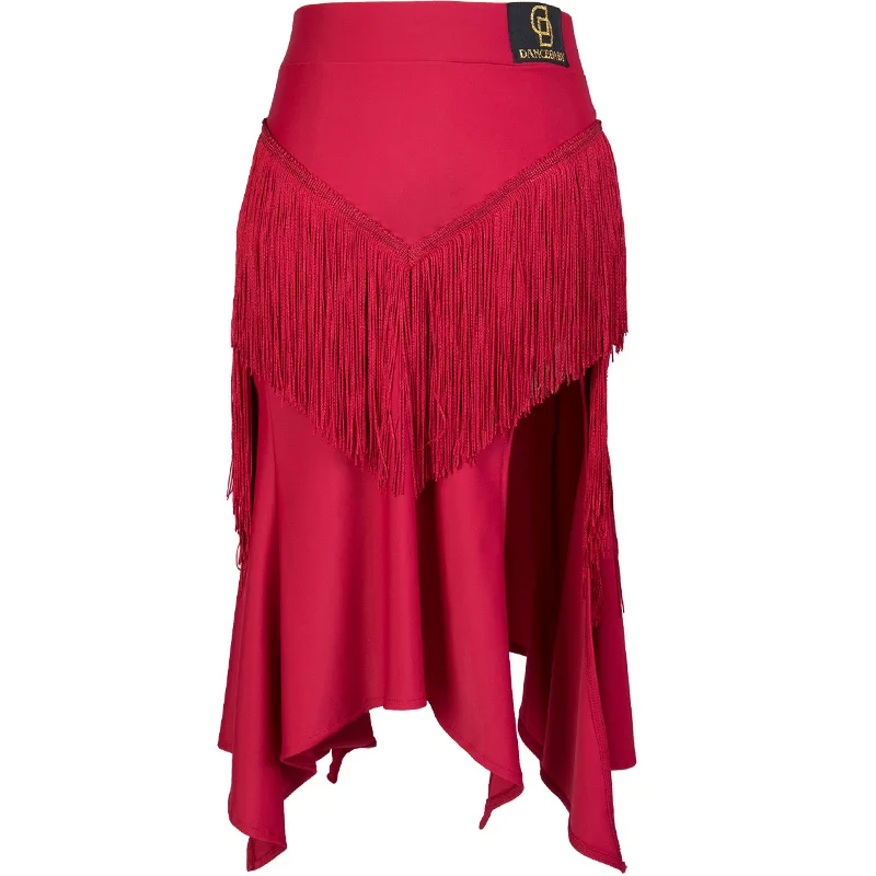 Red Dress Красная юбка для латинских танцев для дам/женщин/взрослых, юбка с бахромой, открытый подол, Румба, фламенко, профессиональный черный танцевальный костюм, VDB183 - Цвет: Red Dress